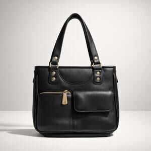 Vintage 90s Y2K Unbranded Black Faux Leather Top Handle Bag Manmade Vinyl